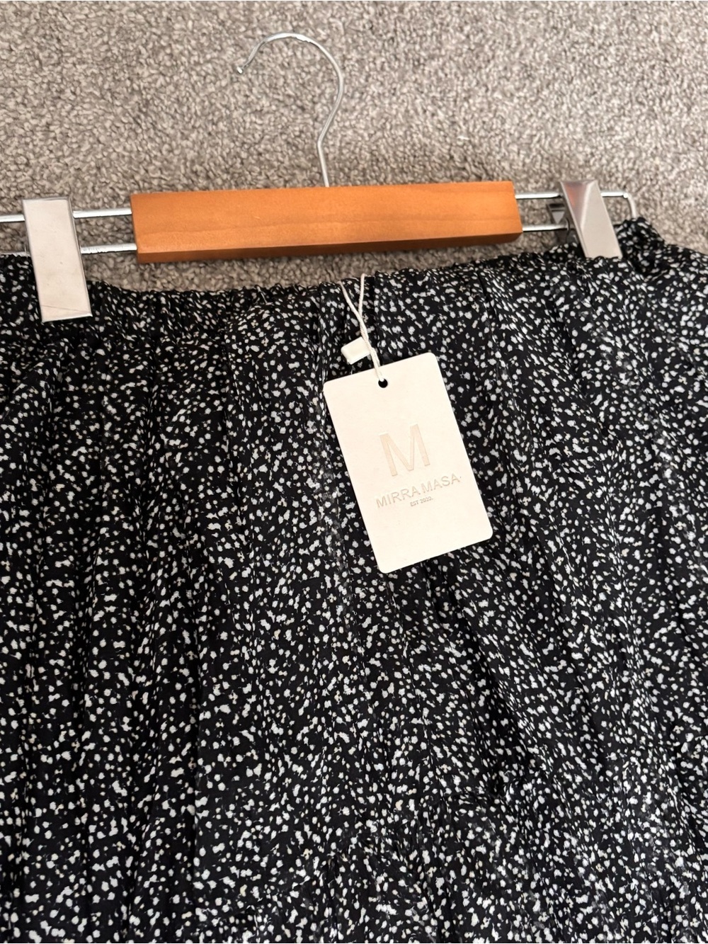 Black Printed Maxi Skirt - Lightweight Chiffon Flowing A-Line - Picture 4 of 5